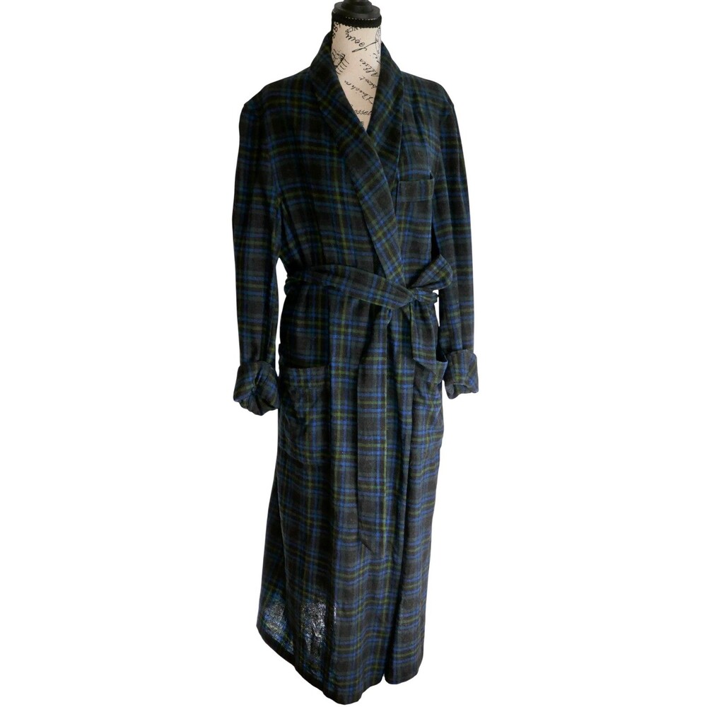 Pendleton Vintage Tartan Plaid Virgin Wool Men's Robe with Belt Tie Size Large